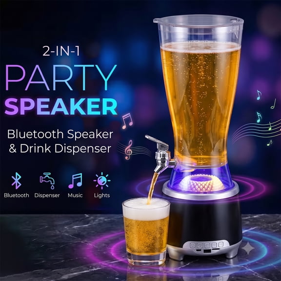 Lohoms Bluetooth Speaker with Juice Dispenser Design, Colorful LED Light Up Wireless Party Speaker FM Radio MP3 Player, Black