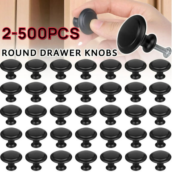 Lohoms Door Knobs, 2-Piece Stainless Steel Cabinet Pulls, Brushed Nickel Drawer Handles with Screws, Black