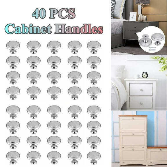 Lohoms Door Knobs, 40PCS Cabinet Knobs Drawer Pulls, Stainless Steel Door Handles Kitchen Cupboard Drawer Hardware Brushed Nickel Pulls With Screws, Silver