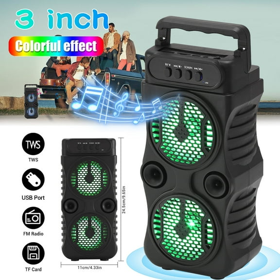 Lohoms Dual 3-in Woofer Bluetooth Portable Speaker Heavy Bass Subwoofer Sound PA System USB/FM/TF/TWS/AUX