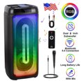 thumbnail image 1 of Lohoms Dual 8" Bluetooth Speaker With Mic, 2" Tweeter Portable Party Subwoofer Heavy Bass Sound PA Sound System TWS, AUX, FM, LED Light,Remote Control, Mic, 1 of 9