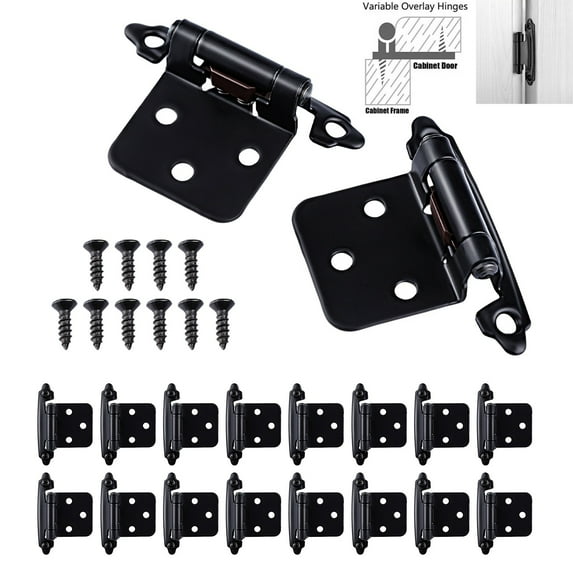 Lohoms Kitchen Cabinet Hinges, 1/2 inch Overlay Self Closing Face Mount Hinges For Kitchen Cupboard Door With Screws, 2 Pairs (4pcs), Black