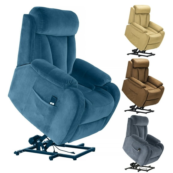 Lohoms Metal Wood Sponge Recliners with Remote Control, Blue
