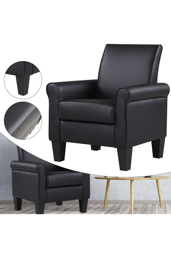 Modern PU Faux Leather Accent Armchair Accent Arm Club Chair, Black