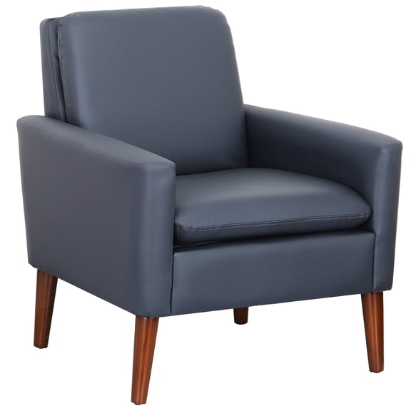 Lohoms Modern Faux Leather Accent Chair, Upholstered Living Room Arm Chairs Single Sofa, PU Leather Armchair Club Chair Rest Seat, Navy Blue