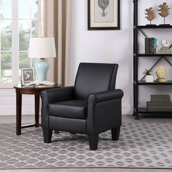 Lohoms Modern Faux Leather Accent Chair Uplostered Living Room Arm Chairs Comfy Single Sofa Chair (Black)