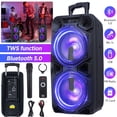 thumbnail image 1 of Lohoms Portable Bluetooth Speaker, Dual 10" Subwoofer 2" Tweeter PA Sound System Trolley, Wireless Microphone, 1 of 10