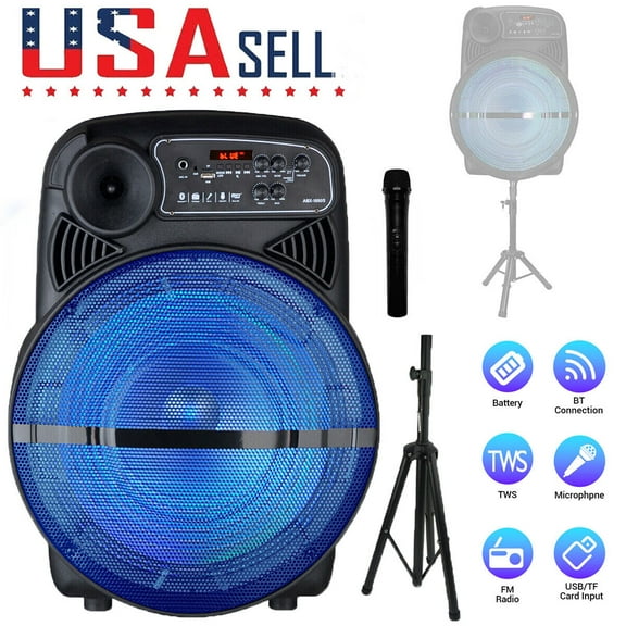 Lohoms Portable Bluetooth Speaker Wireless Mic with Tripod Stand 15" Woofer 1.5" Tweeter Party PA Sound System