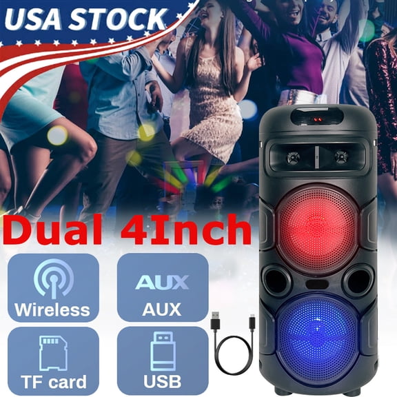 Lohoms Portable Wireless Bluetooth Speaker, Rechargeable Dual 4" Subwoofer FM AUX TWS TF