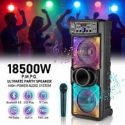 Lohoms Portable Wireless Speaker, Dual 10 Subwoofer & Double 2 Tweeter Trolley Bluetooth Speaker W/ Microphone Heavy Bass Stereo Woofer Party PA System, AUX, FM, Remote, Karaoke LED Light, 37 H