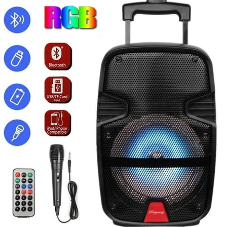 Lohoms Portable Wireless Speaker, FM Rechargeable Bluetooth Speaker 8" Subwoofer with Microphone Sound Party PA System AUX, Remote, Handle, Wheels, 7.6lbs