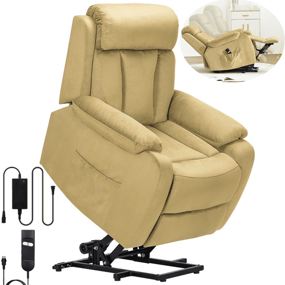 Lohoms Power Lift Recliner Chair, Electric Recliners for Elderly Seniors with Remote Control, Comfy Lounge Single Sofa, Leisure Relaxing Chair, 2 Side Pockets, Gift for Your Family, Beige
