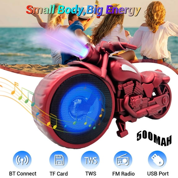 Lohoms Retro Motorcycle Bluetooth Speaker, Red Portable Mini Stereo 1950s Replica Wireless Speaker with RGB Lights, FM Radio, TWS, USB & TF Card Support
