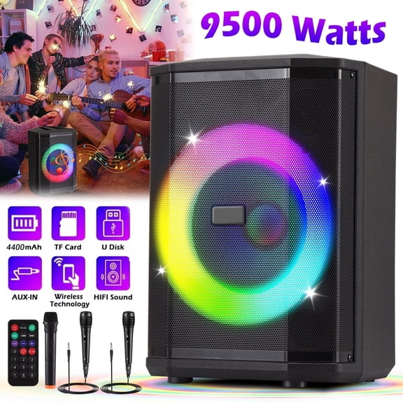 Lohoms 9500W Peak Portable Bluetooth Party Speaker with RGB Lights and Microphone