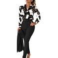 thumbnail image 1 of Lohuatrd 2 Pcs/Set Shirt Pants Suit Print Single-breasted Stand Collar Long Sleeve Cardigan High Waist Pockets Slim Fit Soft Formal OL Commute Style Lady Top Trousers Set with Belt, 1 of 8