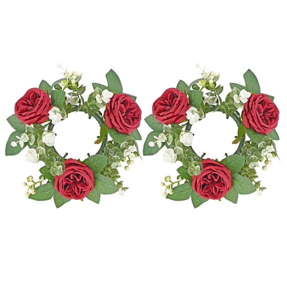 Lohuatrd 2Pcs Candlestick Garland Realistic Simulation Rose Wreath Candle Holder Garland for Home Wedding Decoration