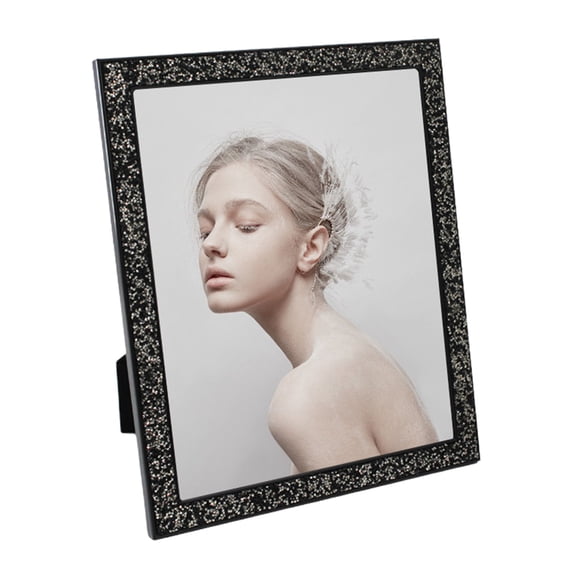 Lohuatrd 5/6/7 Inch Photo Frame Shiny Rhinestone Edge Electroplated Stainless Standing Anti-skid Luxury Oblong Glitter Wall Mounting Table Top Display Picture Display Protection Frame