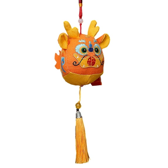 Lohuatrd Cute Zodiac Dragon Plush Pendant with Tassel Folk Art Embroidery Pattern Stuffed Animal Mascot Doll Plushies Hanging Ornament 2024 Chinese New Year Decoration Holiday Gift for Kids Girls