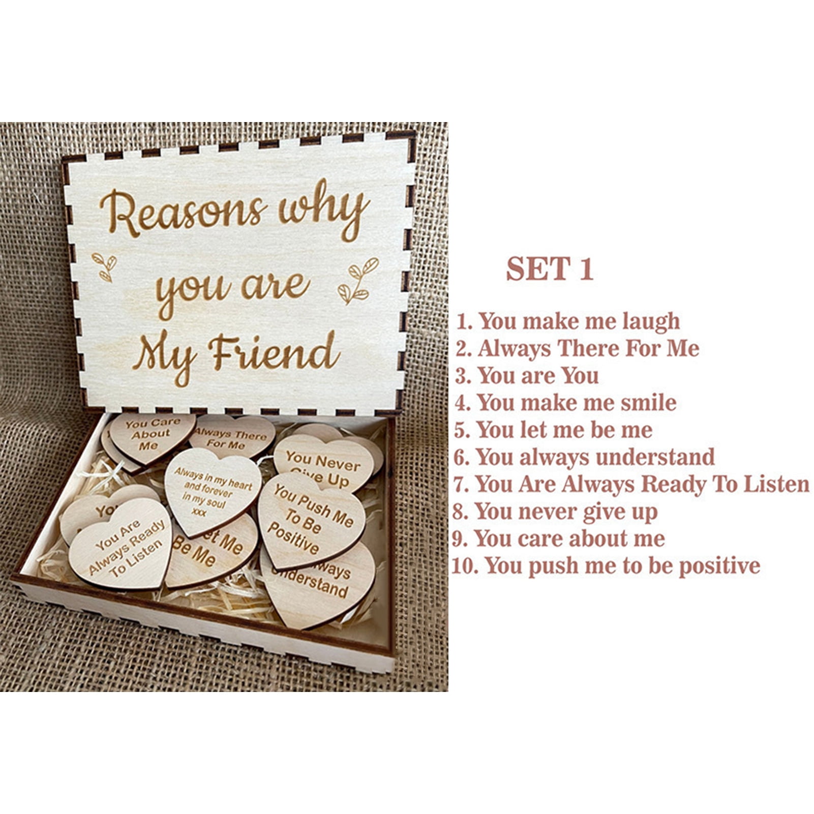 Lohuatrd Friendship Tokens Wooden Box with Heart-Shaped Inspirational ...