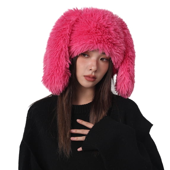 Lohuatrd Ladies Winter Hat Long Rabbit Ear Hat Fluffy Cozy Thick Plush Warm Windproof Ear Protection Pure Color Lightweight Unisex Party Cosplay Cap