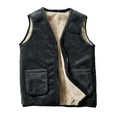 thumbnail image 1 of Lohuatrd Men Autumn Winter Vest Sleeveless Thick Plush Lining Solid Color V Neck Pockets Zipper Closure Cardigan Casual Mid-aged Father Jacket Waistcoat, 1 of 7