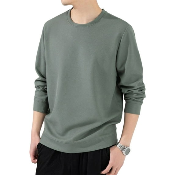 Lohuatrd Men Fall Spring Top Solid Color Round Neck Long Sleeve Loose Thick Soft Pullover Casual Mid Length Simple Style Elastic Men Sweatshirt