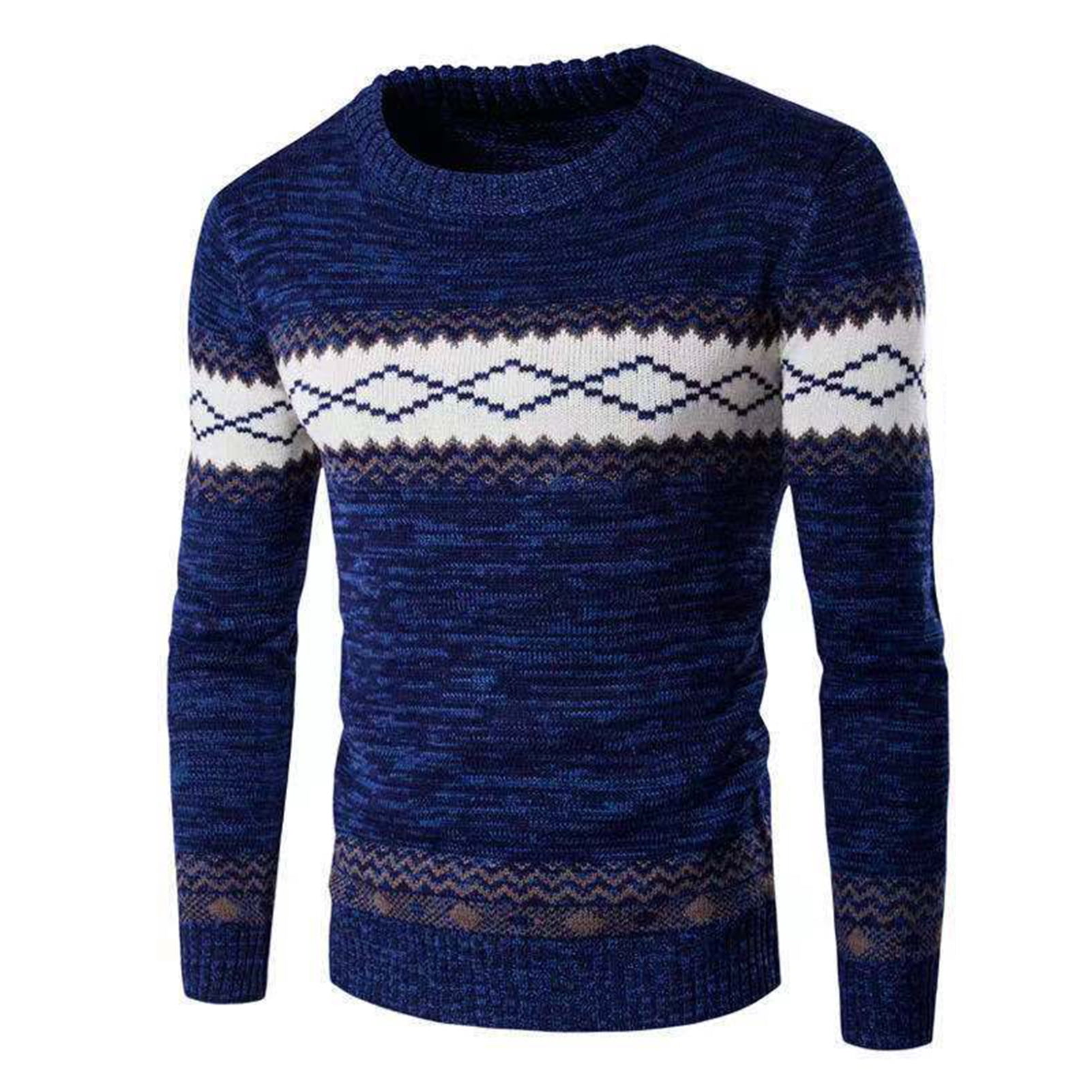 Lohuatrd Men Fall Winter Sweater Round Neck Long Sleeve Color Matching ...