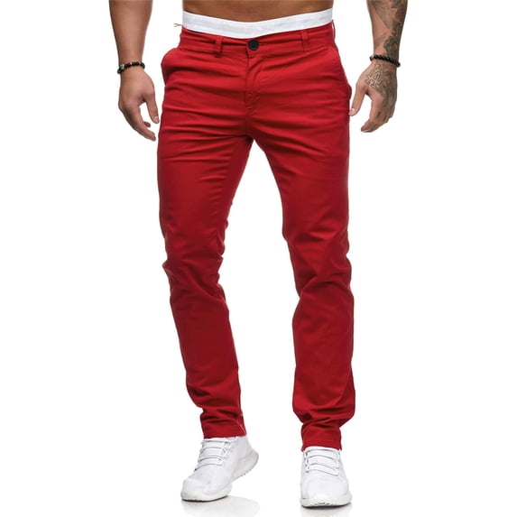 Lohuatrd Men Pants Mid Waist Zipper Button Closure Thin Pockets Solid Color Slim Fit Soft Breathable Casual Ankle Length Pencil Pants