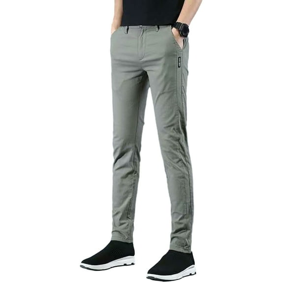 Lohuatrd Men Spring Fall Pants Slim Fit Solid Color Mid Waist Pockets Soft Breathable Straight Leg Casual Men Ankle Length Long Trousers
