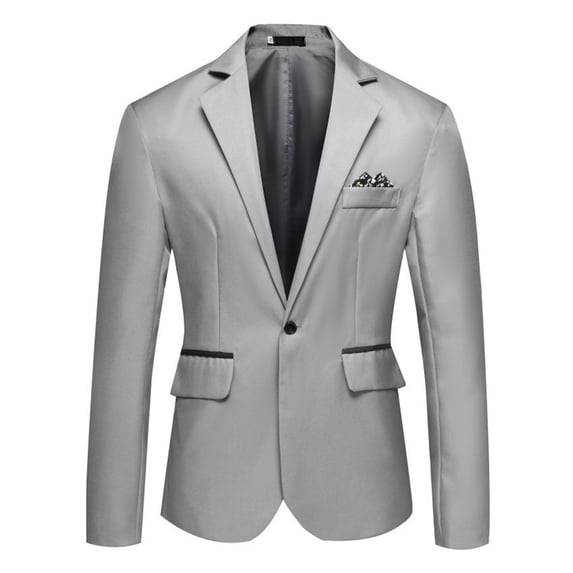 Lohuatrd Men Suit Coat Formal Business Style Single Button Cardigan Slim Fit Long Sleeve Turn-down Collar Solid Color Groom Groomsman Wedding Suit Jacket
