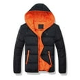 thumbnail image 1 of Lohuatrd Men Winter Contrast Color Padded Jacket Hooded Drawstring Long Sleeve Pockets Zipper Placket Slim Thickened Warm Coat, 1 of 8