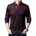 thumbnail image 1 of Lohuatrd Men Winter Fall Sweater Knitted Fake Two-piece Plaid Print Long Sleeve Lapel Color Matching Buttons Thickened Mid-aged Father Daily Shirt, 1 of 8