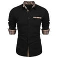 thumbnail image 1 of Lohuatrd Spring Autumn Slim Fit Men Shirt Lapel Long Sleeve Color Blocking Splicing Casual Shirt Tops Office Workwear, 1 of 7