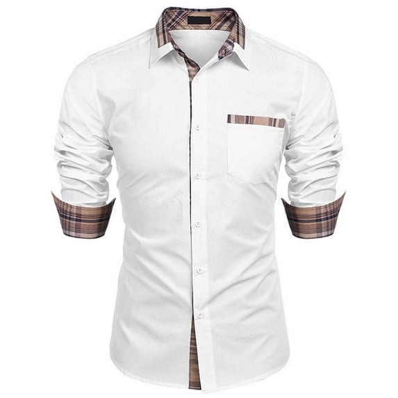 Lohuatrd Spring Autumn Slim Fit Men Shirt Lapel Long Sleeve Color Blocking Splicing Casual Shirt Tops Office Workwear