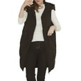 thumbnail image 1 of Lohuatrd Women Autumn Winter Solid Color Long Waistcoat Hooded Sleeveless Pockets Zipper Placket Vest Coat Cotton-padded Outwear, 1 of 8