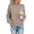 thumbnail image 1 of Lohuatrd Women Autumn Winter Solid Color Sweater Turtleneck Long Sleeve Ribbed Trim Hemming Pullover Knitting Tops Streetwear, 1 of 7