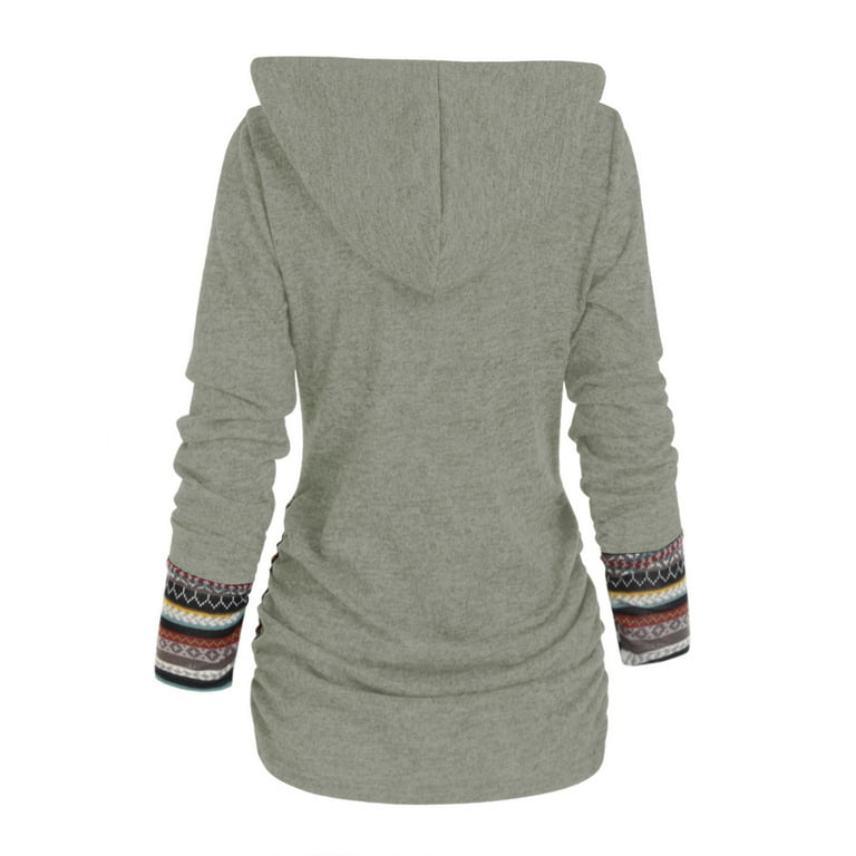 Lohuatrd Women Ethnic Style Geometric Stripe Splicing Print Hoodie