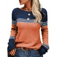 thumbnail image 1 of Lohuatrd Women Fall Winter Sweater Striped Color Matching Knitted Round Neck Long Sleeve Warm Loose Pullover Soft Lady Casual Sweater, 1 of 8