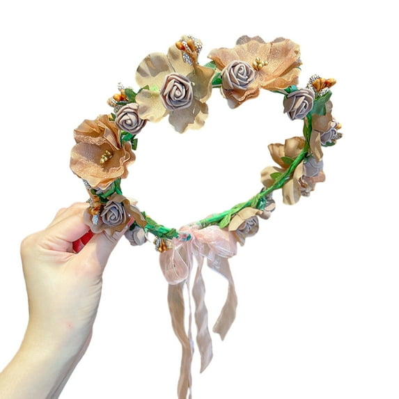 Lohuatrd Women Flower Hairband Lace Up Adjustable Anti-slip Princess Style Fairy Girls Flower Children Wreath Photo Prop Bridal Wedding Headband Flower Crown Hair Accessories