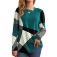 thumbnail image 1 of Lohuatrd Women Geometric Patchwork Color Tops O-neck Long Sleeve Buttons Decor Casual Blouse Loose Fit Tunic Tops, 1 of 8