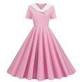 thumbnail image 1 of Lohuatrd Women Prom Party Dress Vinatge 50s Evening Dress A-line Big Swing Short Sleeve V Neck Button Decor Fake Double-breasted Hidded Zipper Solid Color Lady Midi Dress, 1 of 8