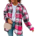 thumbnail image 1 of Lohuatrd Women Spring Autumn Plaid Print Shirt Coat Lapel Long Sleeve Single Breasted Casual Loose Blouse Jacket Cardigan Streetwear, 1 of 8