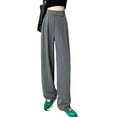 thumbnail image 1 of Lohuatrd Women Suit Pants Straight Wide Leg Loose High Waist Solid Color Formal OL Commute Full Length Fasten Tape Adjustable Waist Lady Formal Trousers, 1 of 8