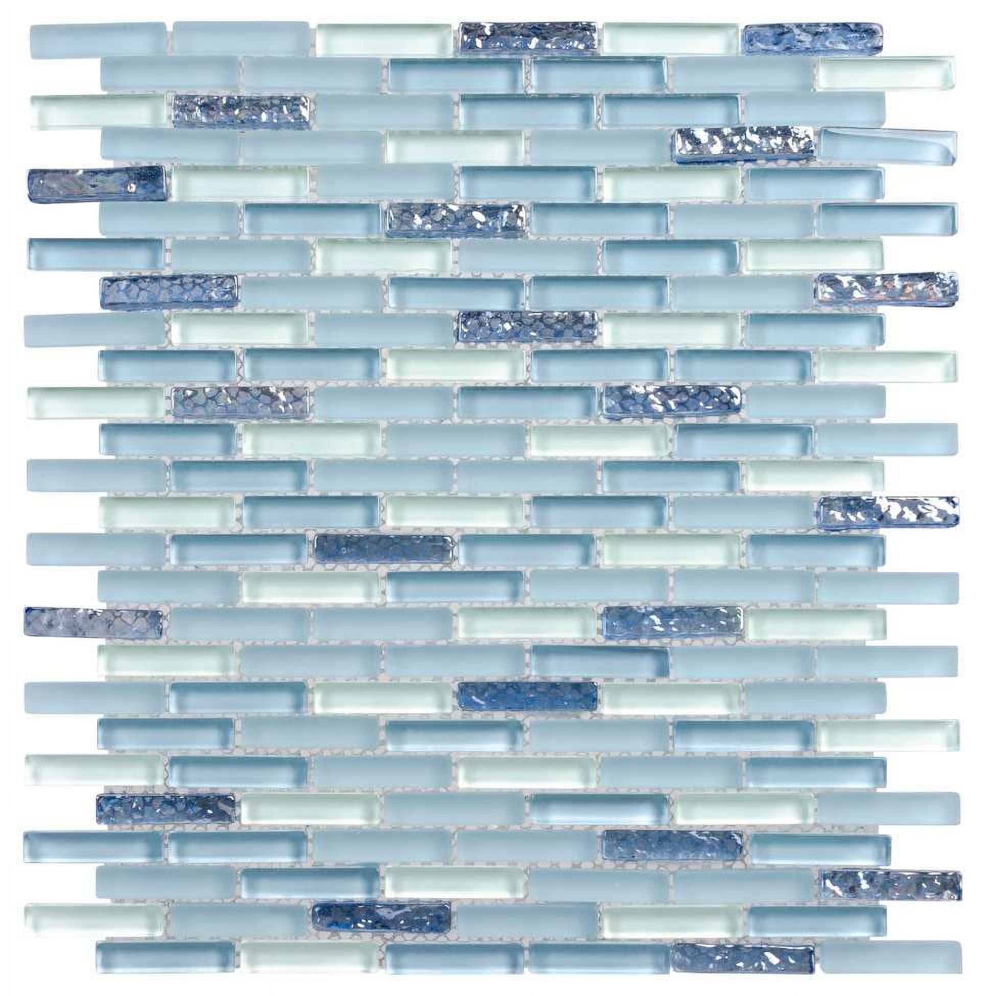 Azure Frosted Glass Brick Joint Mosaic Tile Sheet