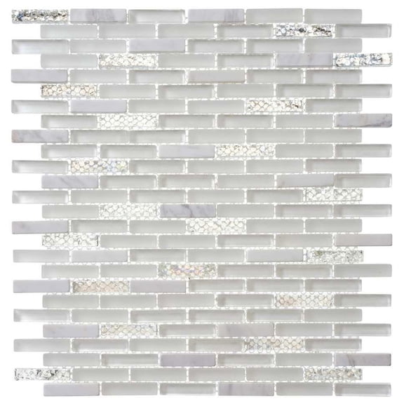 Loic Heron Gray 1-in. x 2-in. Brick Joint Marble Look Frosted Glass Mosaic Wall and Floor Tile