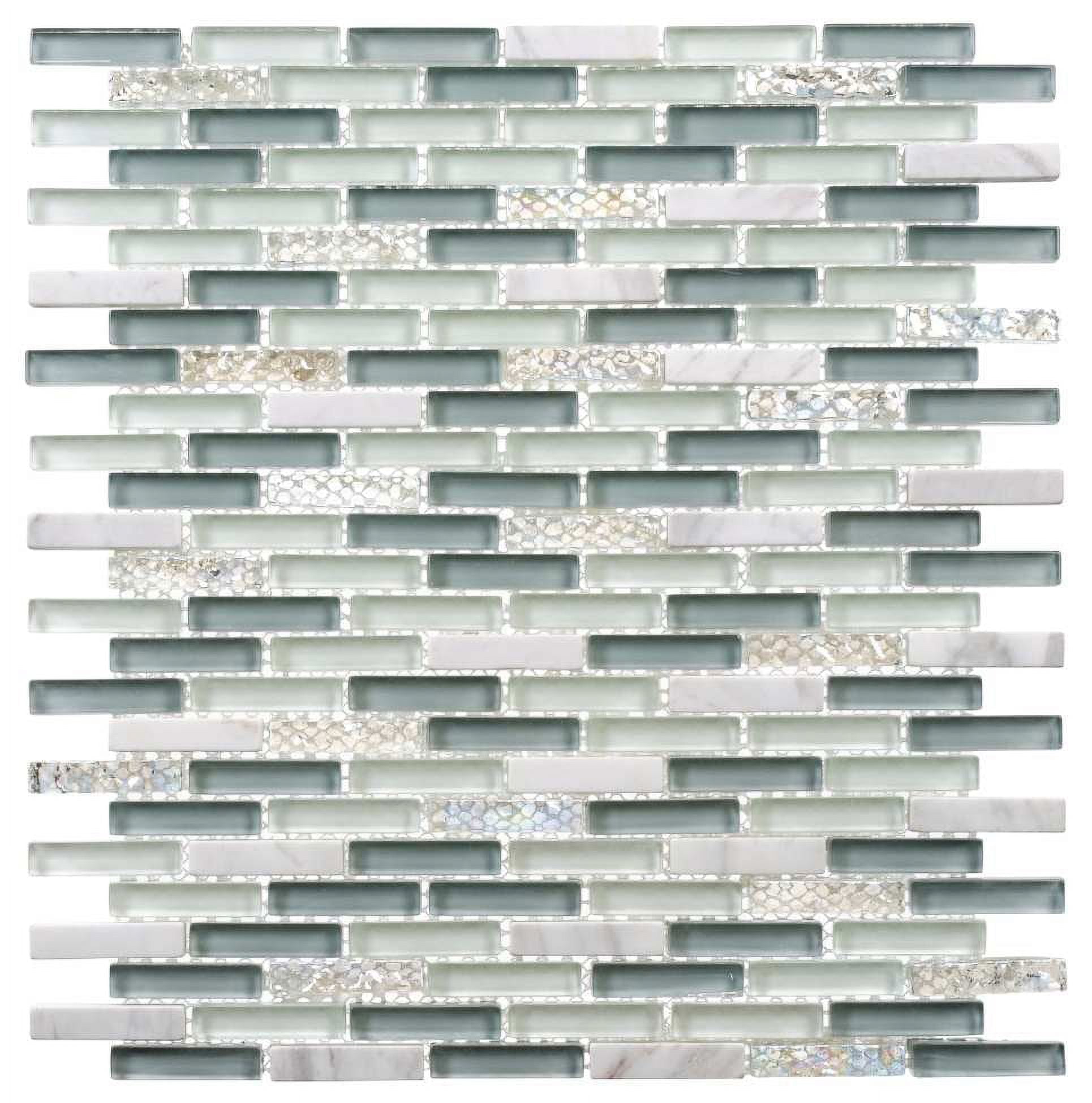 Loic Riviera Blue 1-in. x 2-in. Brick Joint Marble Look Frosted Glass Mosaic Wall and Floor Tile