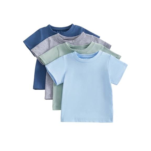 Loicainy 4 Pack Baby Toddler Boy Girl Summer T-Shirt 6 9 12 18 24 Months 2T 3T Loose Fit Solid/Striped Crew Neck Short Sleeve Tops