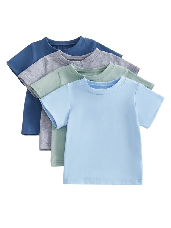 4 Pack Baby Toddler Boy Girl Summer T-Shirt 6 9 12 18 24 Months 2T 3T Loose Fit Solid/Striped Crew Neck Short Sleeve Tops