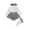 thumbnail image 1 of Loicainy Baby Girl Houndstooth 3-Piece Outfit 3 6 12 18M Comfortable Ribbed Ruffled Sleeves Headband Socks Set, 1 of 9