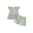 thumbnail image 1 of Loicainy Baby Girl Waffle Knit Outfit Ruffle Sleeve Bow Peplum Top and Shorts Set Toddler Summer Casual Clothes Set, 1 of 10